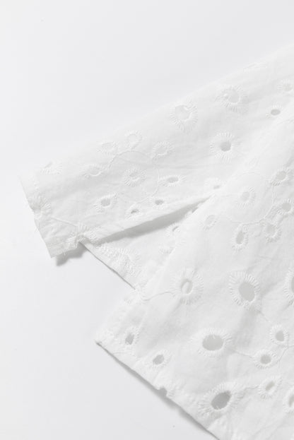Eyelet Short Puff Sleeve Blouse