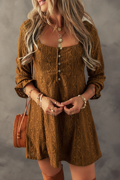 Chestnut Crochet Square Neck Mini Dress