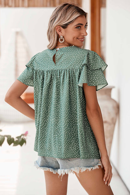 Printed Ruffle Sleeve Blouse