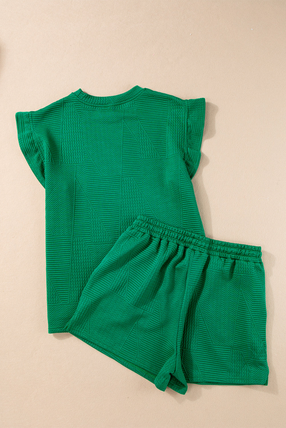 Textured Ruffle Top and Drawstring Shorts Set