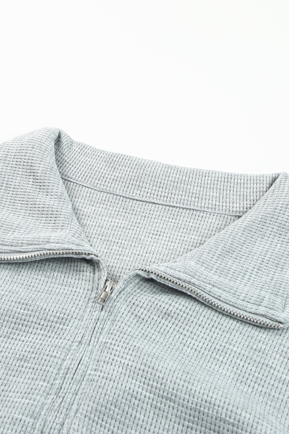 Ribbed Zipper Sweatshirt & High Waist Shorts Set