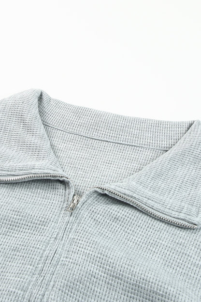 Ribbed Zipper Sweatshirt & High Waist Shorts Set