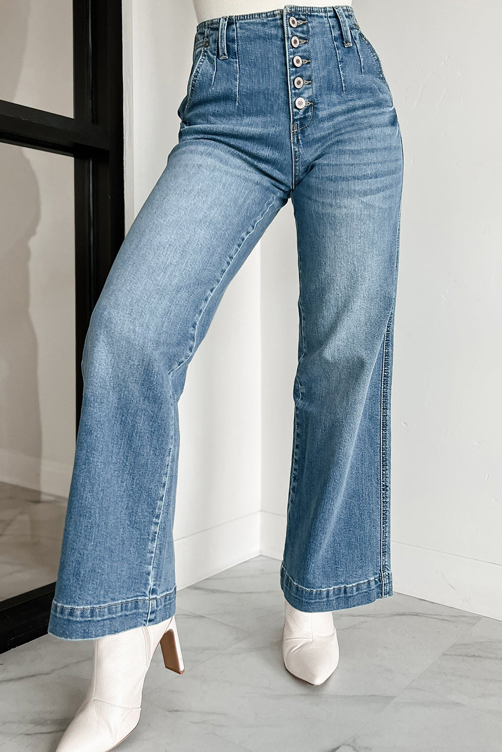 Dusk Blue Multi Button Straight Leg Jeans