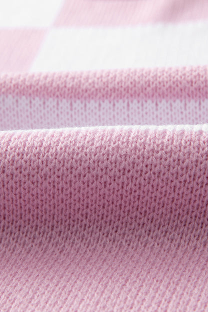 Checked Bishop Sleeve Pullover Sweater