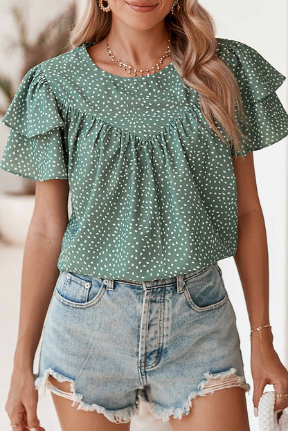 Printed Ruffle Sleeve Blouse