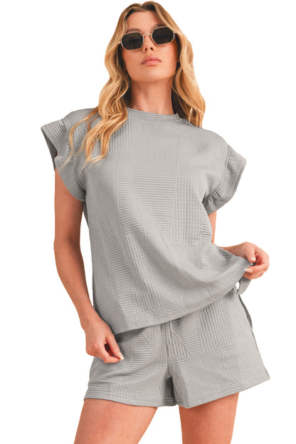 Textured Ruffle Top and Drawstring Shorts Set