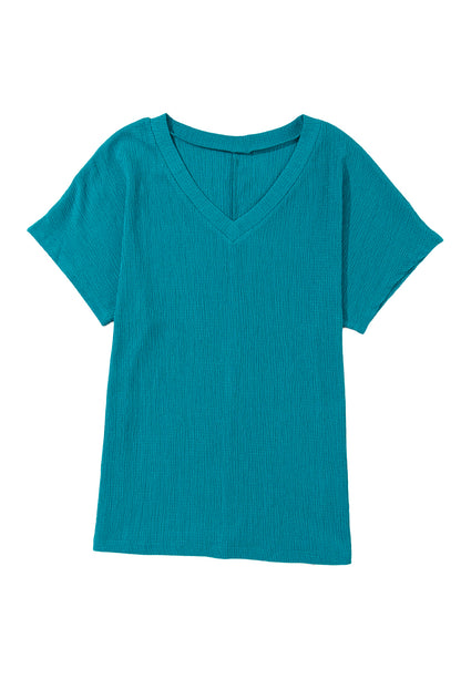 Basic Plain Textured V Neck T-Shirt