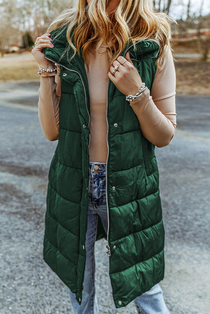 Elaine Hooded Quilted Long Vest Coat