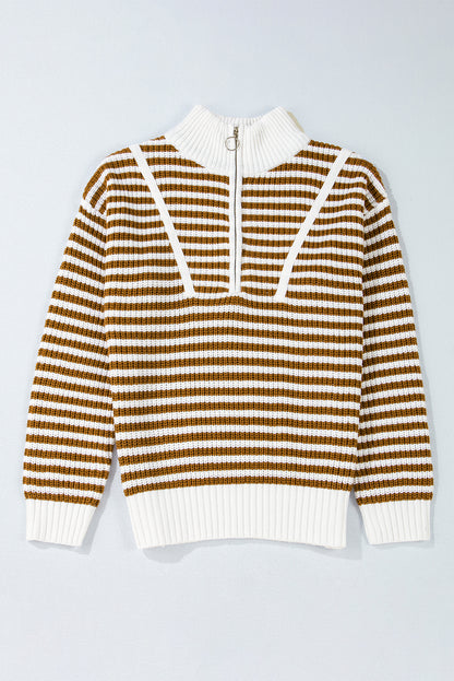 Nylah Striped Half-Zip Sweater