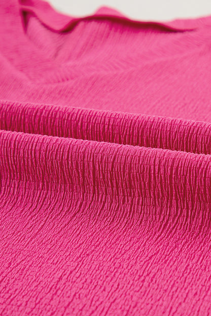 Basic Plain Textured V Neck T-Shirt