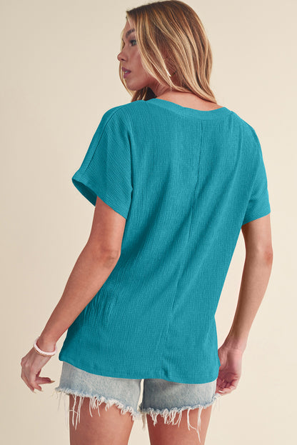 Basic Plain Textured V Neck T-Shirt