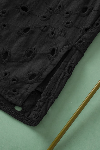 Eyelet Short Puff Sleeve Blouse