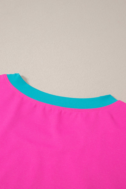 Color-Block Top and Elastic Waist Shorts Set
