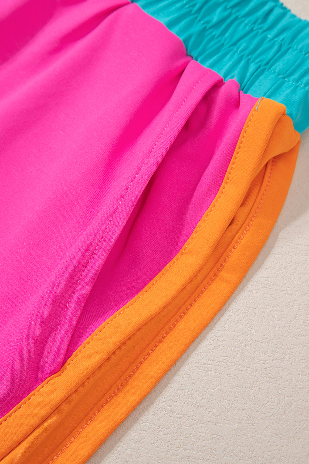 Color-Block Top and Elastic Waist Shorts Set