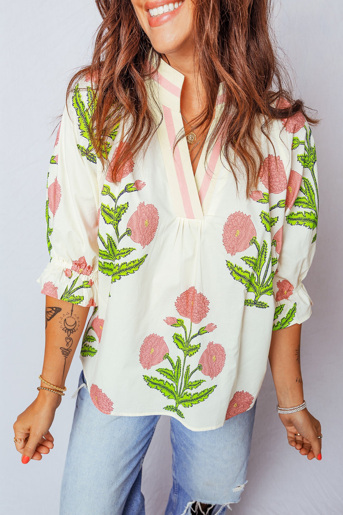 Floral Print V-Neck Blouse