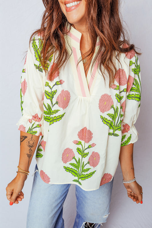 Floral Print V-Neck Blouse