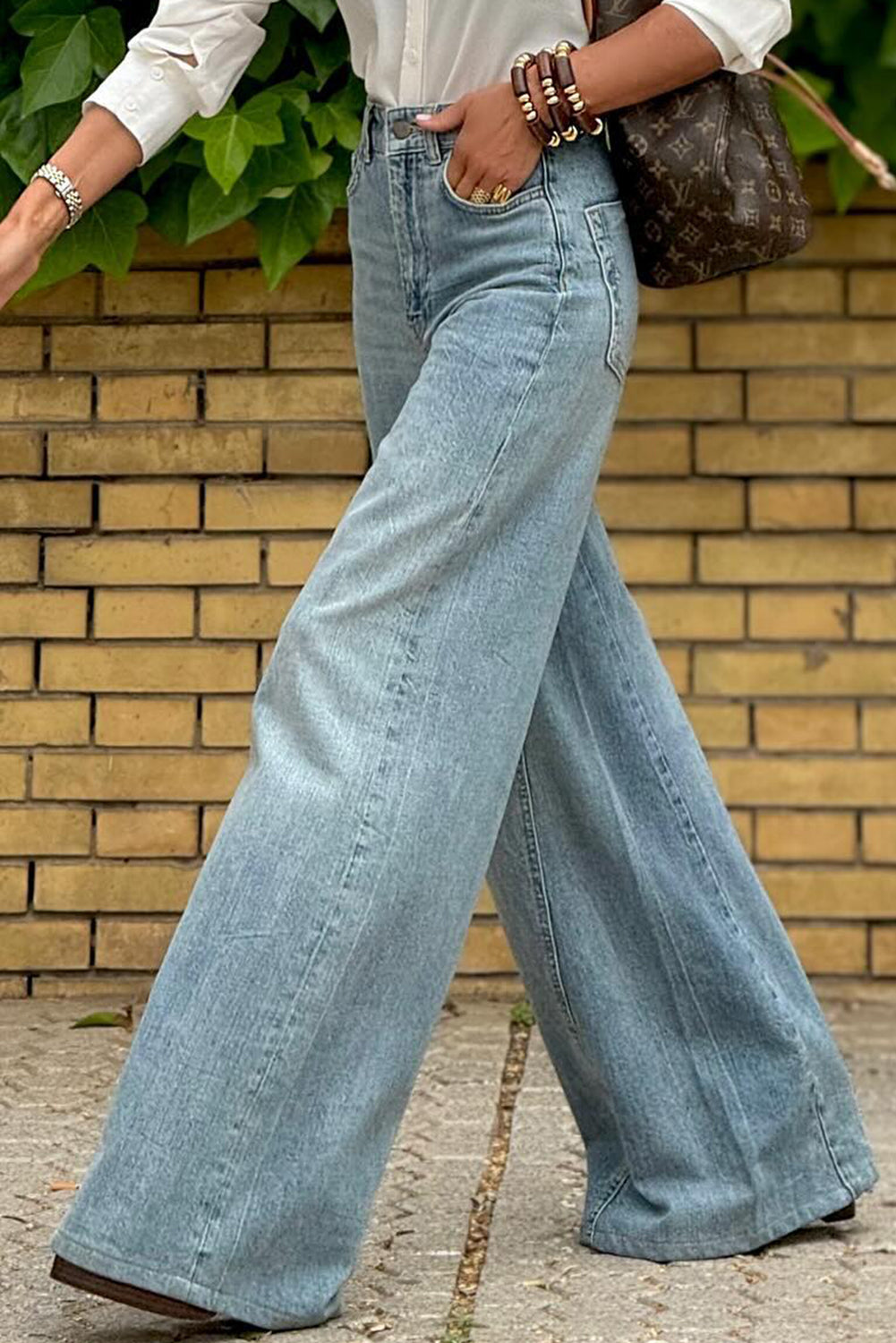 Dusk Blue Acid Wash Flared Jeans