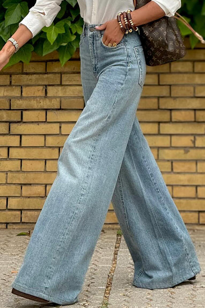 Dusk Blue Acid Wash Flared Jeans