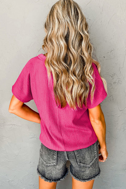 Basic Plain Textured V Neck T-Shirt