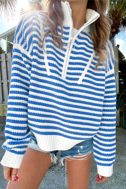 Nylah Striped Half-Zip Sweater