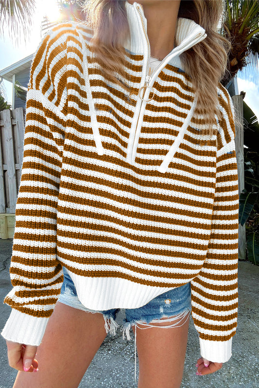 Nylah Striped Half-Zip Sweater