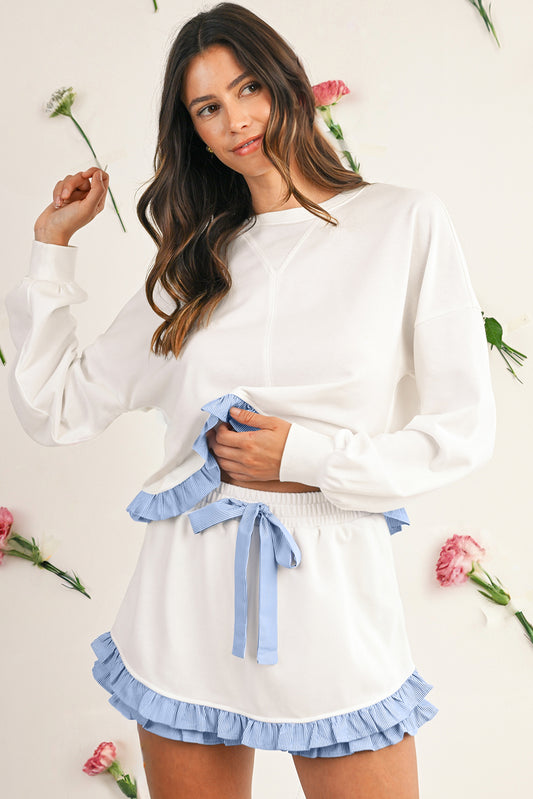 Sydney Ruffle Hem Long Sleeve Pullover and Shorts Set