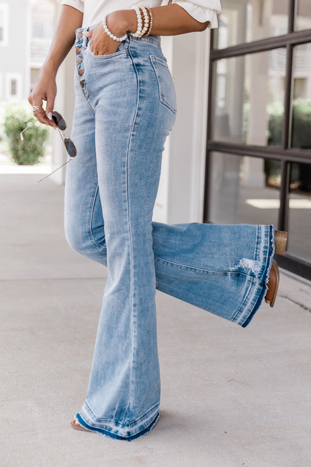Icy Blue High Waisted Bell Bottom Jeans