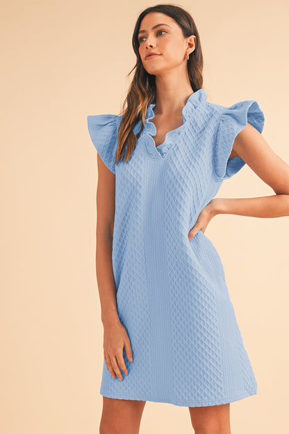 Ira Textured Ruffle V-Neck Mini Dress