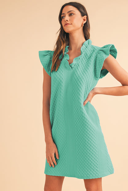 Ira Textured Ruffle V-Neck Mini Dress