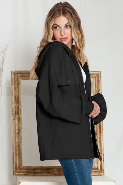 Flap Pockets Bishop Sleeve Zip Up Hoodie