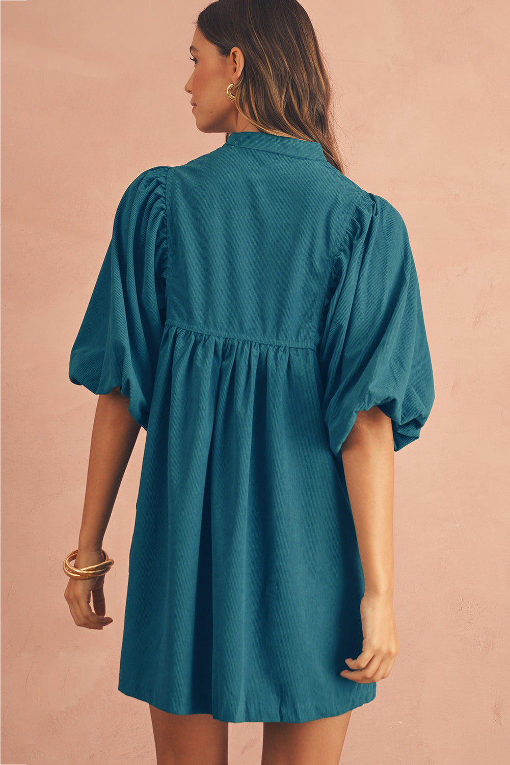 Corduroy Empire Waist Lantern Sleeve Dress