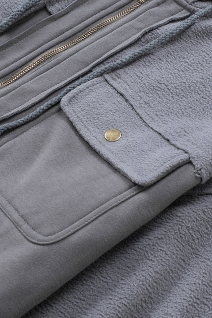 Flap Pockets Bishop Sleeve Zip Up Hoodie