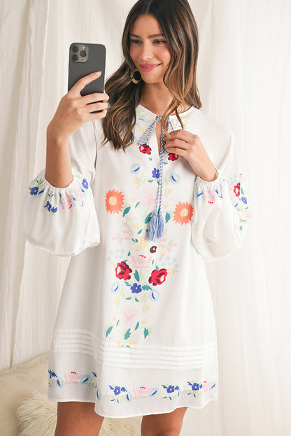 Fiona Floral Tassel Tie V-Neck Mini Dress