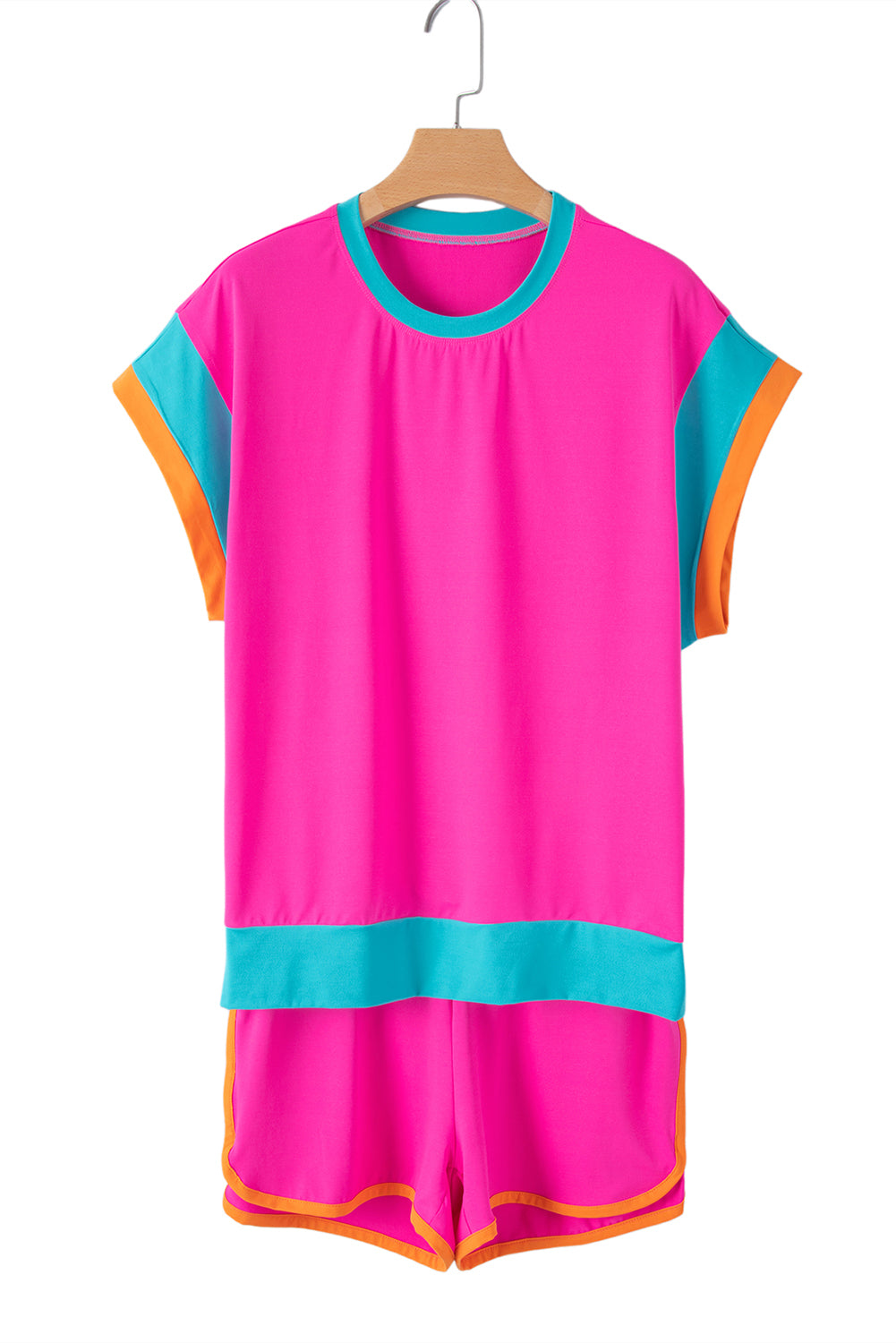 Color-Block Top and Elastic Waist Shorts Set