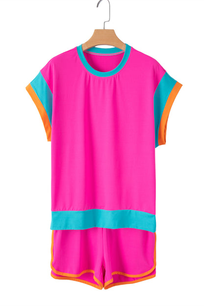 Color-Block Top and Elastic Waist Shorts Set