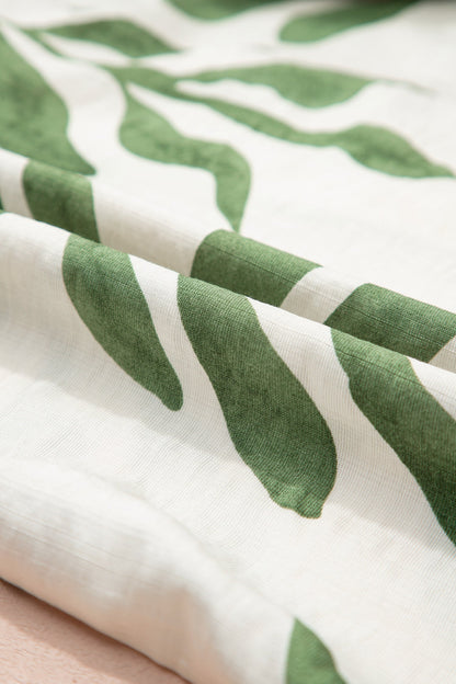 Leaf Patterned Balloon Sleeve Shirt
