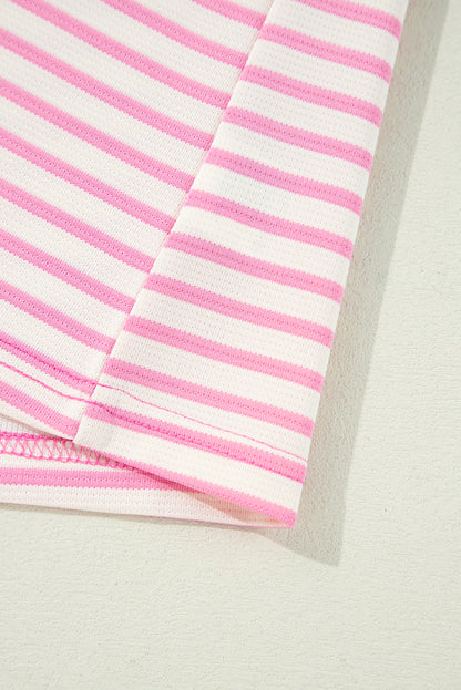 Pink Stripe Ruffle V-Neck Top