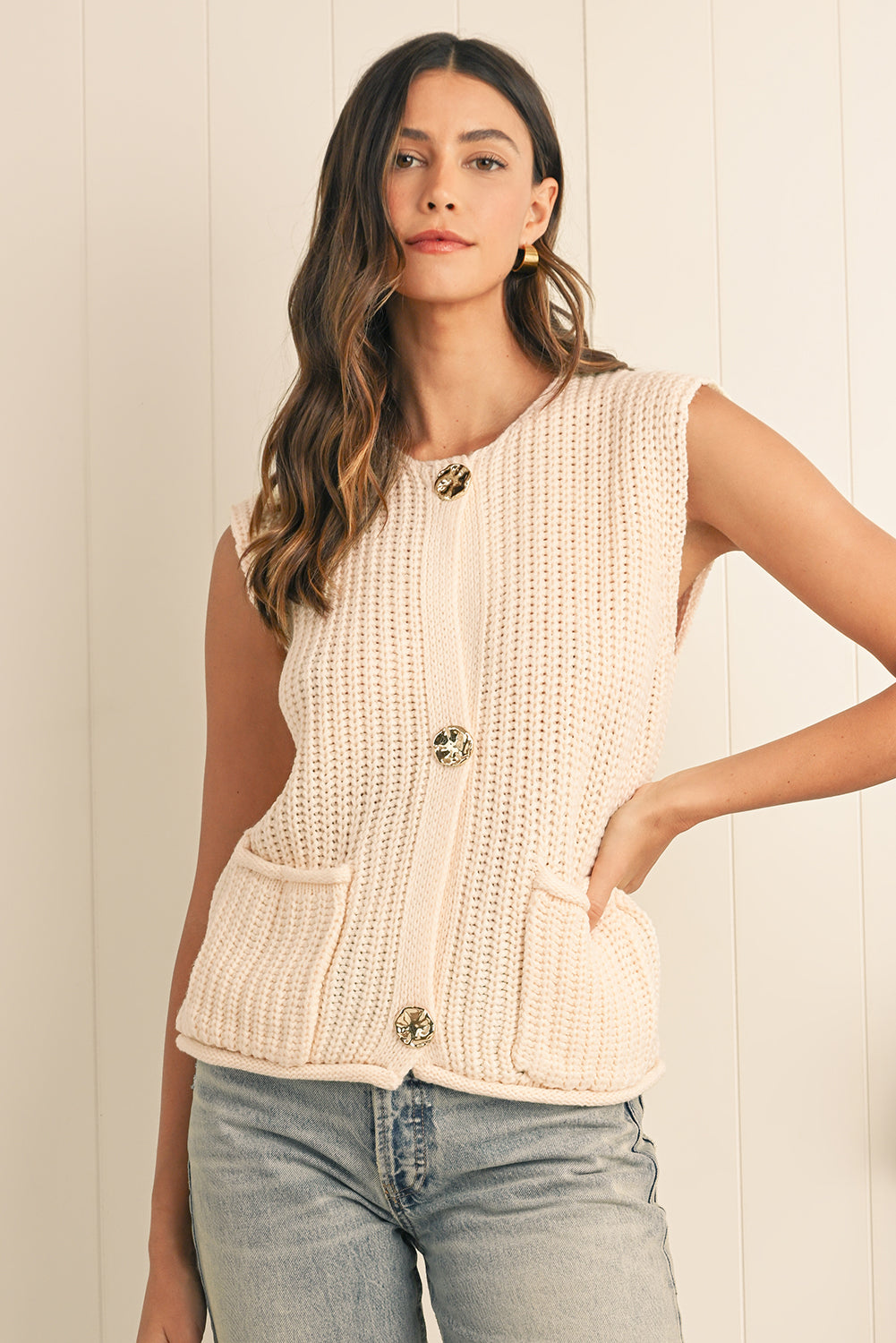 Saphira Knit Buttoned Sweater Vest