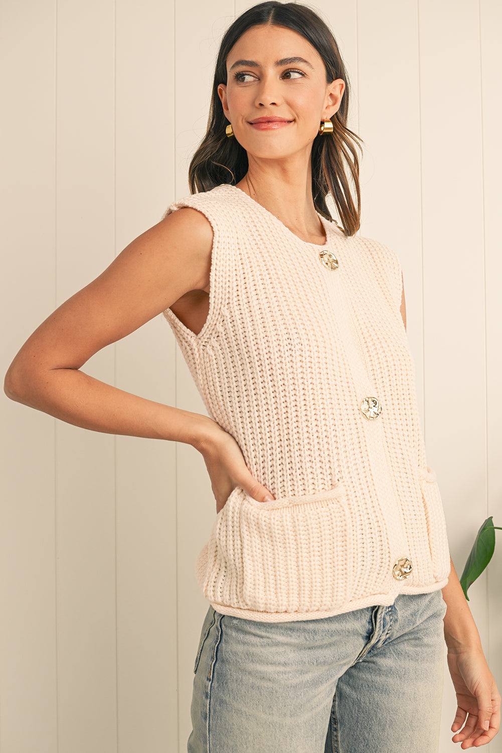 Saphira Knit Buttoned Sweater Vest