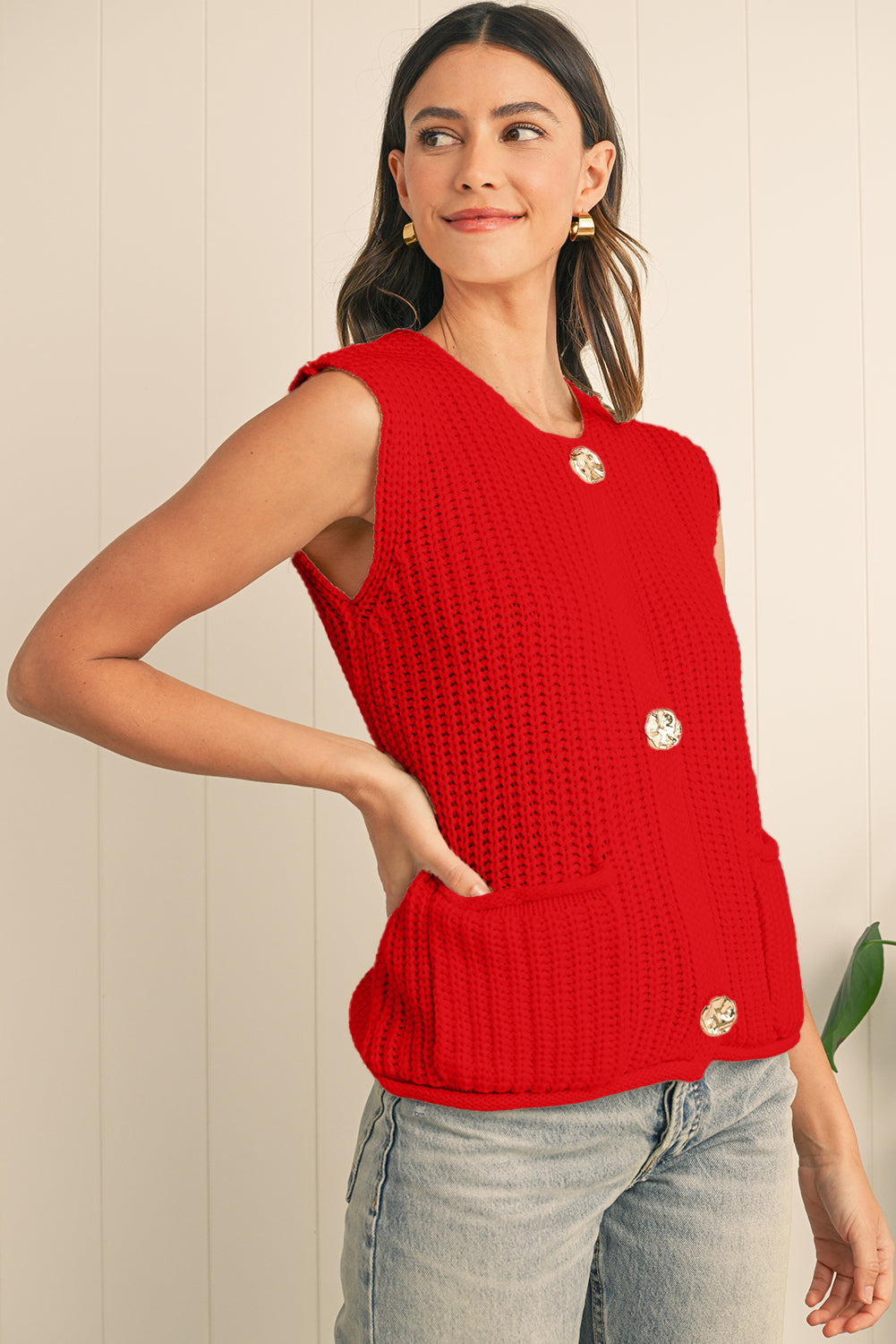 Saphira Knit Buttoned Sweater Vest