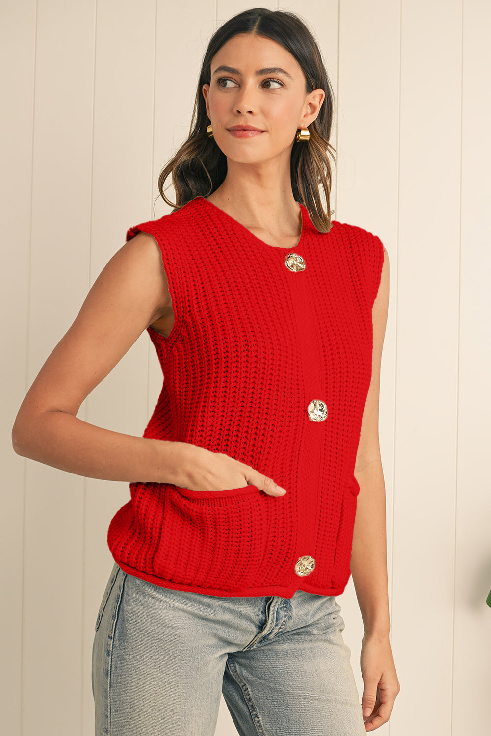 Saphira Knit Buttoned Sweater Vest