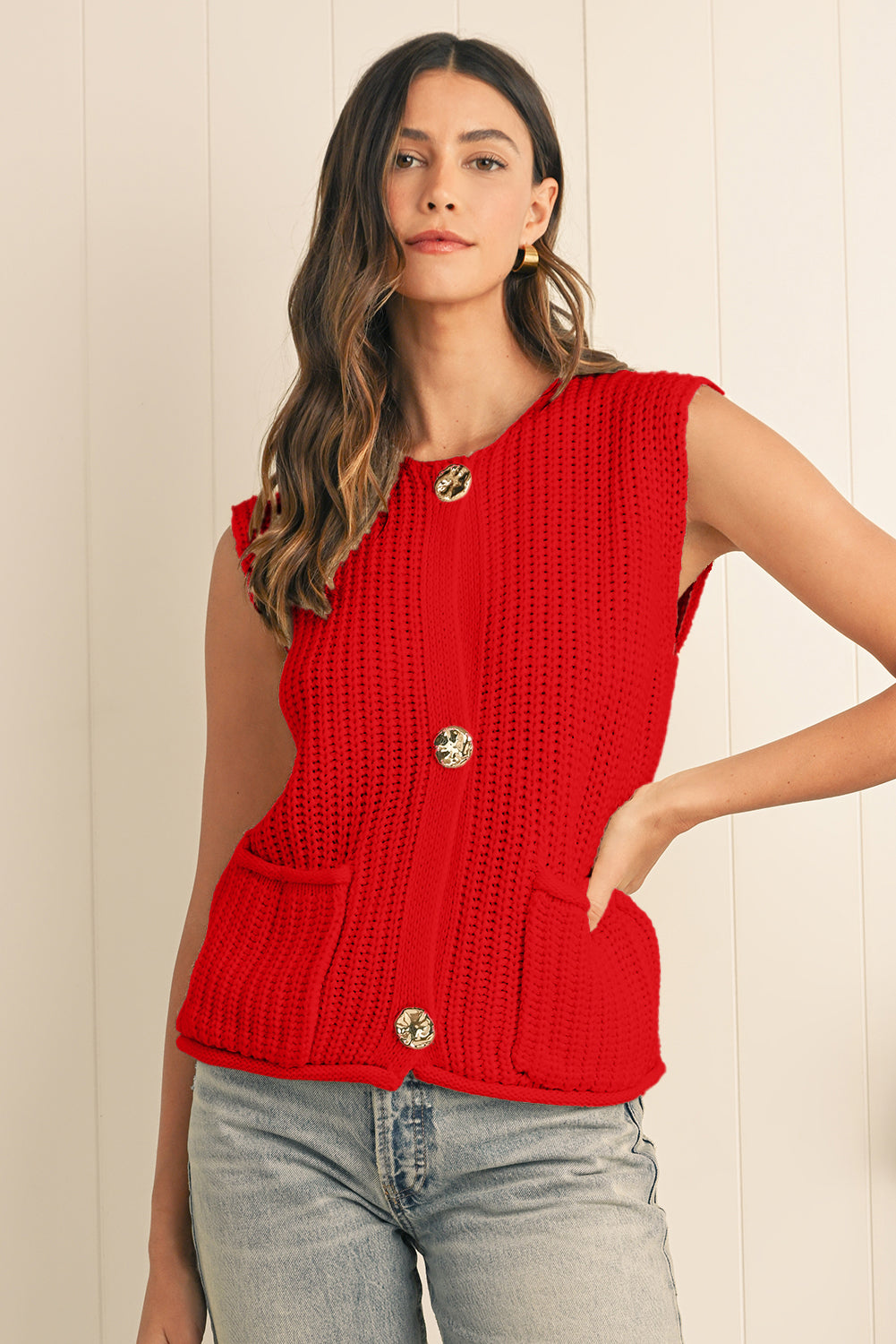 Saphira Knit Buttoned Sweater Vest