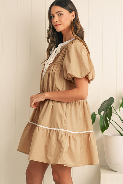 Mehri Knot Front Pleated Tiered Mini Dress