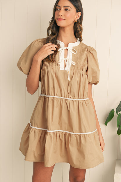 Mehri Knot Front Pleated Tiered Mini Dress