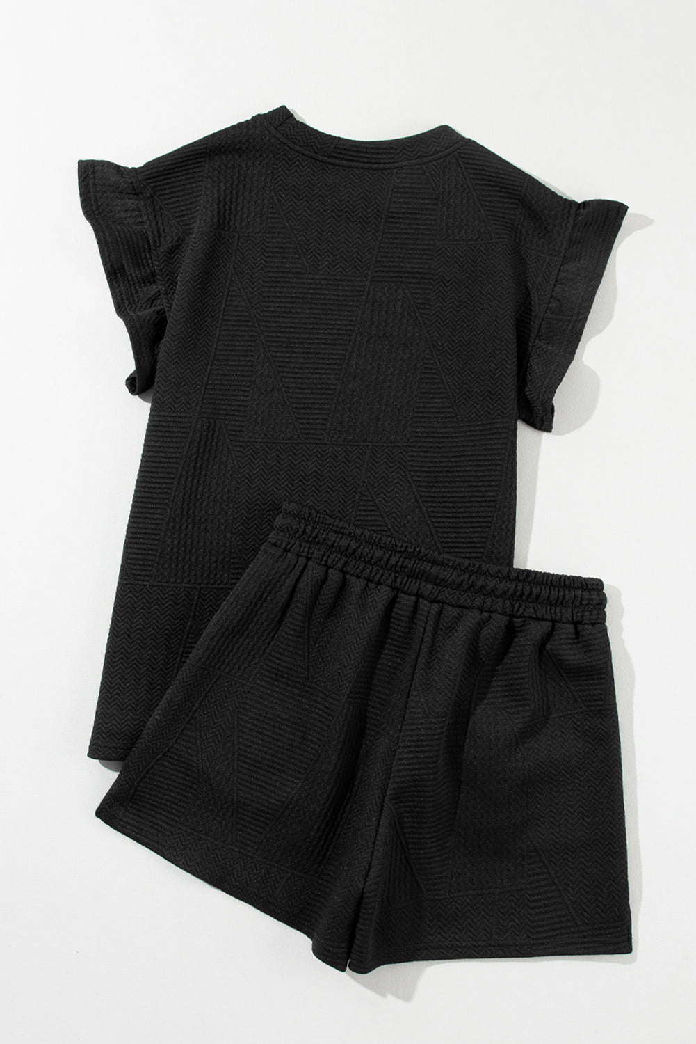 Textured Ruffle Top and Drawstring Shorts Set