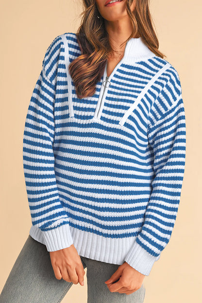 Nylah Striped Half-Zip Sweater