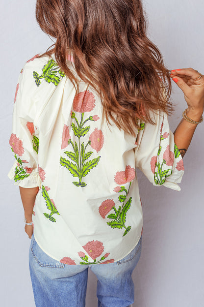 Floral Print V-Neck Blouse