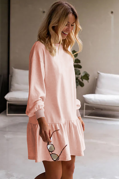 Ruffle Hem Mini Sweatshirt Dress