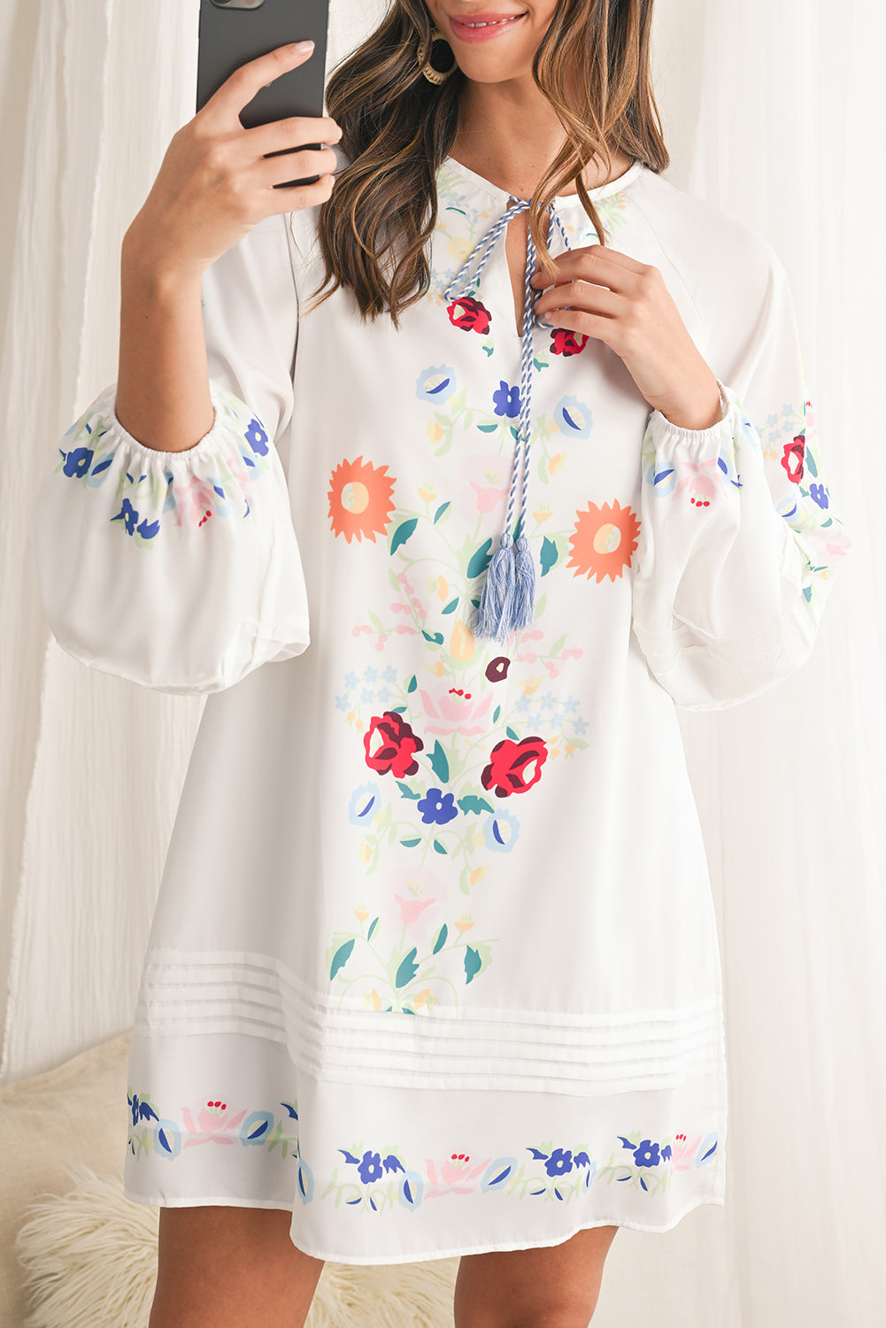 Fiona Floral Tassel Tie V-Neck Mini Dress