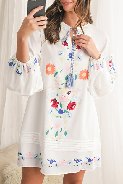 Fiona Floral Tassel Tie V-Neck Mini Dress